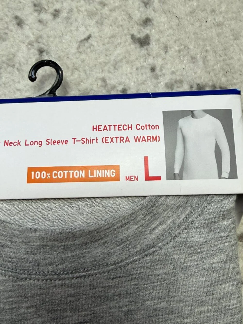 Uniqlo Shirt Mens Large Gray HEATTECH Cotton Long Sleeve Extra Warm Thermal